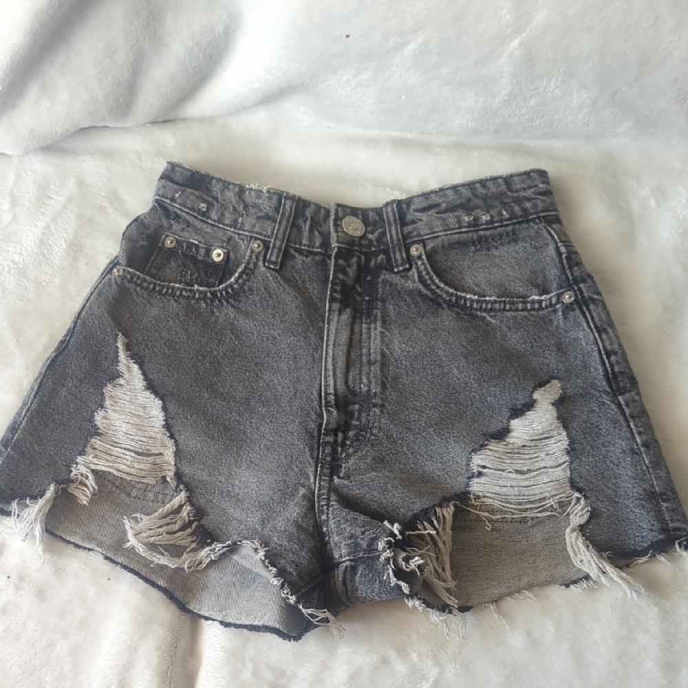 Zara Gray Jean Shorts Distressed High-Waisted